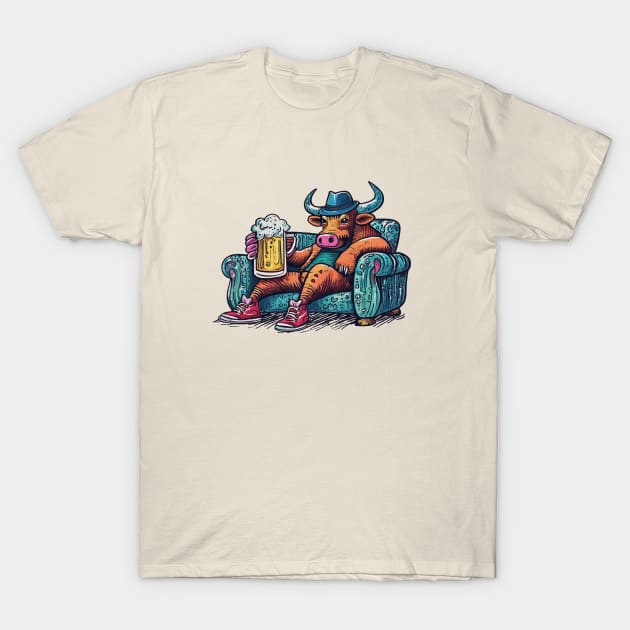 bull on his couch T-Shirt by Johann Brangeon